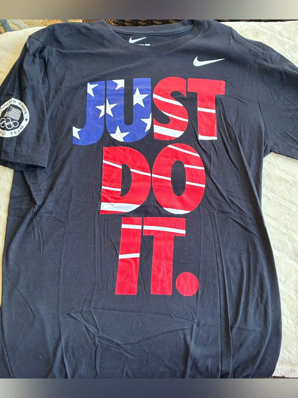 Nike T Shirt Mens M Black Just Do It Stars And Stripes US Olympic Team